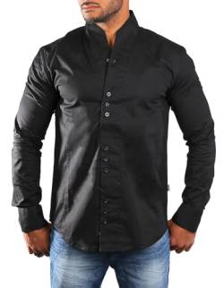 Carisma Herren Uni Langarm Stehkragen Hemd einfarbig Basic H-902-regular fit, Grösse:3XL, Farbe:Schwarz von Carisma