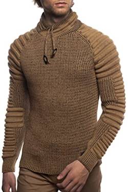 Herren Strick-Pullover mit Schalkragen | Männer Winter-Pullover mit gerippten Ärmeln |stylischer Herren Strick-Pulli | Warmer Männer Pulli Grobstrick | angenehmer Herren Strick-Hoodie 7740 Camel L von Carisma