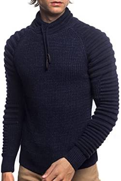 Herren Strick-Pullover mit Schalkragen | Männer Winter-Pullover mit gerippten Ärmeln |stylischer Herren Strick-Pulli | Warmer Männer Pulli Grobstrick | angenehmer Herren Strick-Hoodie 7740 Navy L von Carisma