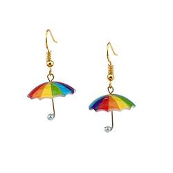 Bunte Cartoon Druck Ohrringe für Frauen Mädchen Regenschirm Form Ohrclips dünn baumeln Elegante Gebogene Regenschirm Ohrringe Hochzeit Ohrringe für Frauen Front Back Ohrringe Silber (E, One Size) von Caritierily