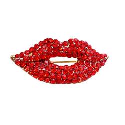 Caritierily Brosche Hibiskus Sexy Modeschmuck Clip Lippe Frauen Strass Mund Brosche Red Pin Brosche (Red, One Size) von Caritierily