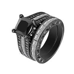 Caritierily Quadratische Schwarze weiße Farbe Zirkonia Braut Strass Verlobungsring Voller Zirkonia Solitär Ring 5 12 Reifrock 4 Ringe (Black, 12) von Caritierily