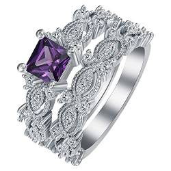 Caritierily Ringe Damen Silber Breit Engagement Zirkonia Frauen Eheringe Set Schmuck Ringe für Frau Damen Ring Set Ringe Deckenmontage (Purple, 7) von Caritierily