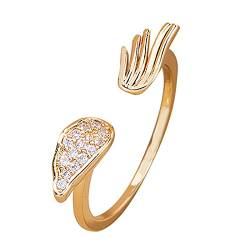 Caritierily Ringe Saturn Engels-Zirkon-Ring mit Verstellbarer Öffnung, Mikro-Intarsien-Edelstein-Flügel-Ring weiblich Ringe Set Groß (B-Gold, One Size) von Caritierily