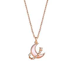 Caritierily Rose Gold Halskette Stern Mond Strass Halsband Halskette Stern Mond Halsketten Kristallkette Schmuck für Frauen Mädchen Holzkette Mit Anhänger (Rose Gold, One Size) von Caritierily