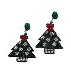 Clip Ohrringe Mädchen Set Modetrend Weihnachtsohrringe Frau Kreative Weihnachtsmann-Weihnachtsbaum-Ohrringe (1J-Green, One Size) von Caritierily