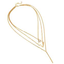 Dreischichtige geometrische Form Strass Halsketten für Frauen Gold Mutter Liebe Anhänger Halskette mütterliche Strass Halskette Trend Schmuck für Frauen Mädchen Meditation Halskette (Gold, One Size) von Caritierily