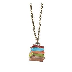 Gestapelte Buch-Halskette Exquisite und stilvolle Bibliothek Bunte Buch-Anhänger-Halskette Anhänger Ungebremst (Silver, One Size) von Caritierily