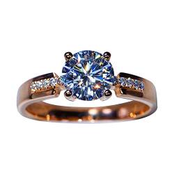 Glänzender Ring der Frauen Zirkon-personalisierter Prinzessin-Verlobungsring Damen Ringe Silber 925 Schlicht (Rose Gold, 7) von Caritierily