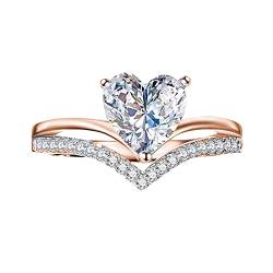 Ringbücher 2 Ringe Prinzessin personalisierte Diamant Zirkon Herzförmige Verlobungsringe für Frauen Zauberstab Der Ringe (Rose Gold, 5) von Caritierily