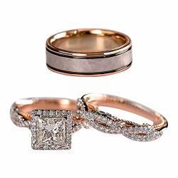 Ringe Anhänger Basteln Damen Luxus Roségold Funkelnde Passende Ringe Klassische Mode Quadratische Zirkon Verlobungsringe Unisex Dreiteiler Ring Roségoldfarbener Funkelnder Kette Ringe (A, E) von Caritierily