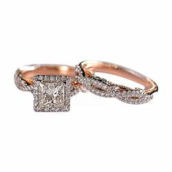 Ringe Anhänger Basteln Damen Luxus Roségold Funkelnde Passende Ringe Klassische Mode Quadratische Zirkon Verlobungsringe Unisex Dreiteiler Ring Roségoldfarbener Funkelnder Kette Ringe (C, A) von Caritierily