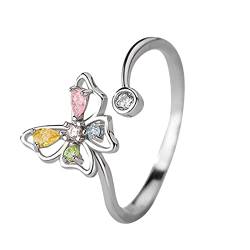 Schmetterlings-Edelstein-Ring mit Karte Micro Set Zirkon Frauen-Verlobungsring-Schmuck Turnstange Mit Ringen (Silver, One Size) von Caritierily