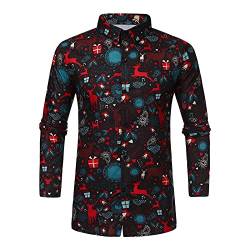 Weihnachten Shirt Print Hawaiihemd Stehkragen männer Button Down Shirts rot 3D Druck Weihnachts Freizeithemd von Caritierily