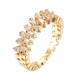 Zweireihiger Diamantring Geometrischer Volldiamantring Silber Gold Strass Ring für Frauen Größe 6 9 Ringelband Regenbogen (Gold, 7) von Caritierily