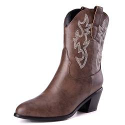 Damen Western Cowboystiefel with Embroidered Mode Retro Klassischer Basic Mid Calf Wide Calf Cowgirl Stiefel für Frauen Mädchen Damen Dark Braun Große 41 von Carkuolary