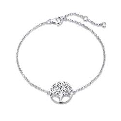 Baum des Lebens Armband aus Solide 925 Sterling Silber 15mm Durchmesser Charm Bracelet Einfach Minimalistisch Geschenk Schmuck für Damen Mädchen - Verstellbar Armkette: 16 + 3 cm von Carleen