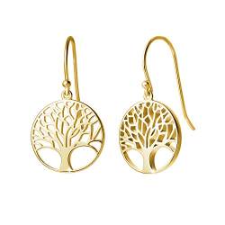 Baum des Lebens Ohrringe für Damen Mädchen Kinder Hänged Ohrhänger 925 Sterling Silber Gold Vergoldet - Durchmesser: 15 mm von Carleen