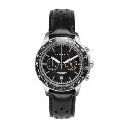 Carlheim Men's Watches Aksel 4005 Silver Black Leather Tachymeter von Carlheim