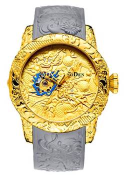 Automatische Armbanduhr für Herren, 3D-Gravur, wasserdicht, großes Zifferblatt, Sport-Armbanduhr, Automatisches Gold, 50mm, Mechanische, selbstaufziehende, automatische Uhr von Carlien