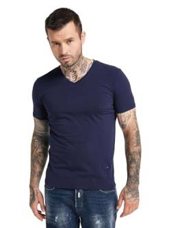 Carlo Colucci V-Neck T-Shirt mit aufwendiger Stickerei Navy M von Carlo Colucci