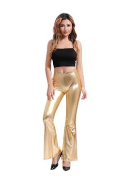 Carnavalife Damen-Leggings mit hoher Taille, glänzend, metallisch, 80er-Jahre, lange Leggins für Tanz, Tanz, Sport und Karneval, gold, M von Carnavalife