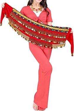 Gürtel Bauchtanz Schal Schal Rock Hüfte für Frauen Münzen Pailletten, rot, One size von Carnavalife