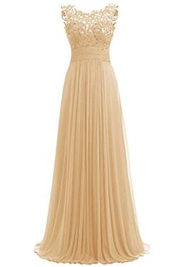 Carnivalprom Damen Chiffon Abendkleider Lange Elegant HochzeitsKleid Spitze Cocktailkleider(Gold,40) von Carnivalprom