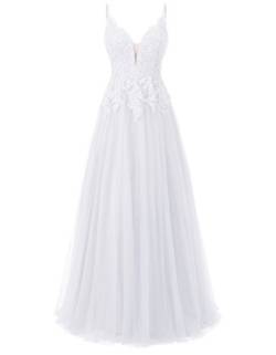 Carnivalprom Damen Spitze Abendkleider Für Hochzeit Elegant Brautkleid Spaghetti-Träger Ballkleider(Weiß,36) von Carnivalprom