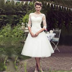 Damen Applikationen Hochzeitskleid Standesamt Kurz Weiß A Linie 3/4 Länge Transparent Brautkleider mit ärmel (Elfenbein 03,52) von Carnivalprom