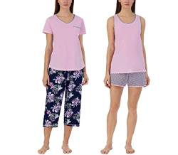 Carole Hochman 4-teiliges Pyjama-Set für Damen, Tank-Top, kurzärmeliges Oberteil, kurze und Caprihose, Lila-Blumenmuster, XL von Carole Hochman