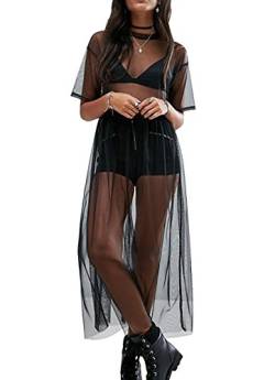 Carolilly Damen Mode Streetwear Transparent Kleid Party Clubwear Unterkleid Bikini Cover up (S, Schwarz) von Carolilly
