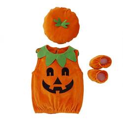 Carolilly Kostüm Halloween Baby Jungen / Mädchen Set Kürbis Kostüm Cosplay Fotografie Gr. 80 cm(0-6 Monate), Orange 3 von Carolilly