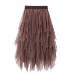 Carolilly Tutu Tüllrock Damen Rock Knielang Petticoat A Linie Rock Damen Ballettrock High Waist Unterrock für Frauen (Braun C, Einheitsgröße) von Carolilly