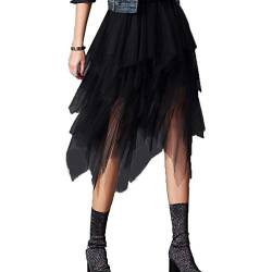 Carolilly Tutu Tüllrock Damen Rock Knielang Petticoat A Linie Rock Damen Ballettrock High Waist Unterrock für Frauen (Schwarz C, Einheitsgröße) von Carolilly