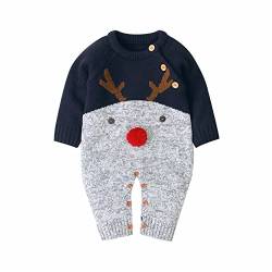 Carolilly Weihnachten Jumpsuit Baby Weihnachten Outfit Mädchen Baby Overall Winter Unisex Baby Strampler Weihnachten Overall Jungen (Blau B, 0-3 Monate) von Carolilly