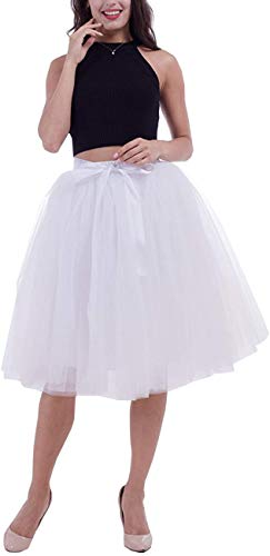 Damen Tutu Tüllrock Mesh Rock Mini Elegante Tüll Röcke für Hochzeit mit Gürtel（Mehrschichtig）,Weiß,Einheitsgröße von Carolilly