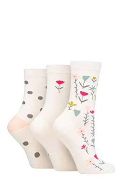 Caroline Gardner Damen Gemustert Baumwolle Socken Packung 3 Blumen Weiß 37-42 von Caroline Gardner