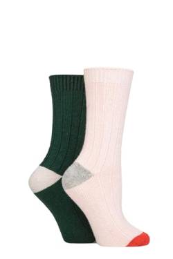 Caroline Gardner Damen Mischung aus Kaschmir und Merinowolle Socken 2 Paar Multipack Größe 37-42 Rosa/Grün von Caroline Gardner