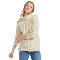 Aran Tunic Sweater With Vented Roll Neck Natural, White, L von Carraig Donn