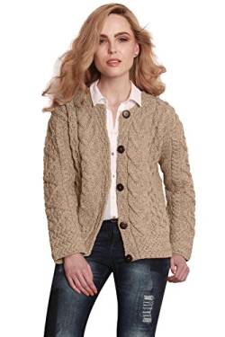 Aran Woolen Mills Damen Strickjacke aus 100 % Merinowolle mit Knopf, superweich, 100 % Merinowolle Gr. 42, Weide von Carraig Donn