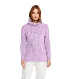 Carraig Donn Irischer Aran Pullover Strickpullover Wollpullover Sweater 100% Merinowolle für Damen (Lavendel, L) von Carraig Donn