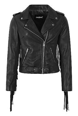 Carrie CH Hoxton Damen-Brando-Lederjacke mit langen Fransen, Biker-Slim-Fit-Jacke im Western-Stil, MBF (as3, numeric, numeric_36, regular, regular, Schwarz) von Carrie CH Hoxton