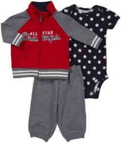 Carter's 3 teilig Jacke Body Hose Baby Junge Outfit Kleidung Boy 3 Teile (0-24 Monate) Football (50/56, rot/grau) von Carter's
