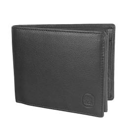 Cartvelli Geldbörse Herren Leder Schwarz mit Geschenkbox aus Holz - Portemonnaie Geldbeutel Echtleder für Männer - RFID Wallet Men - Brieftasche Querformat echtes Nappaleder GB204-01 (Schwarz) von Cartvelli