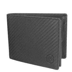 Geldbörse Herren Leder Schwarz Carbon mit Geschenkbox aus Holz - Portemonnaie Geldbeutel Echtleder für Männer - RFID Wallet Men - Brieftasche Querformat echtes Leder (Schwarz Carbon) von Cartvelli