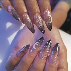 Carufin 24 STÜCKE Lustige Falsche Nägel Mondsterne Acryl Gefälschte Nägel Press on Nails Lange Künstliche Gefälschte Nägel für Frauen Mädchen (A) von Carufin