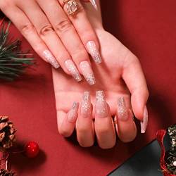 Carufin 24 Stück Schnee Weihnachtsbaum Checker Rosa Linie Französisch Falsche Nägel Acryl Nagelpresse auf Nagel Ballett Falsche Nägel für Frauen Mädchen (D) von Carufin