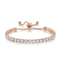 Carufin Classic Sparkling Tennis Armband Kristall Handgelenk Kette Einstellbare Hand Zubehör Schmuck für Frauen Mädchen (Roségold) von Carufin