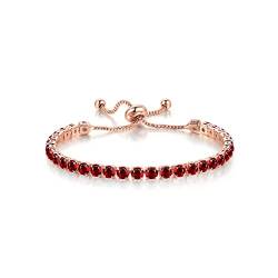 Carufin Classic Sparkling Tennis Armband Kristall Handgelenk Kette Einstellbare Hand Zubehör Schmuck für Frauen Mädchen (rot) von Carufin